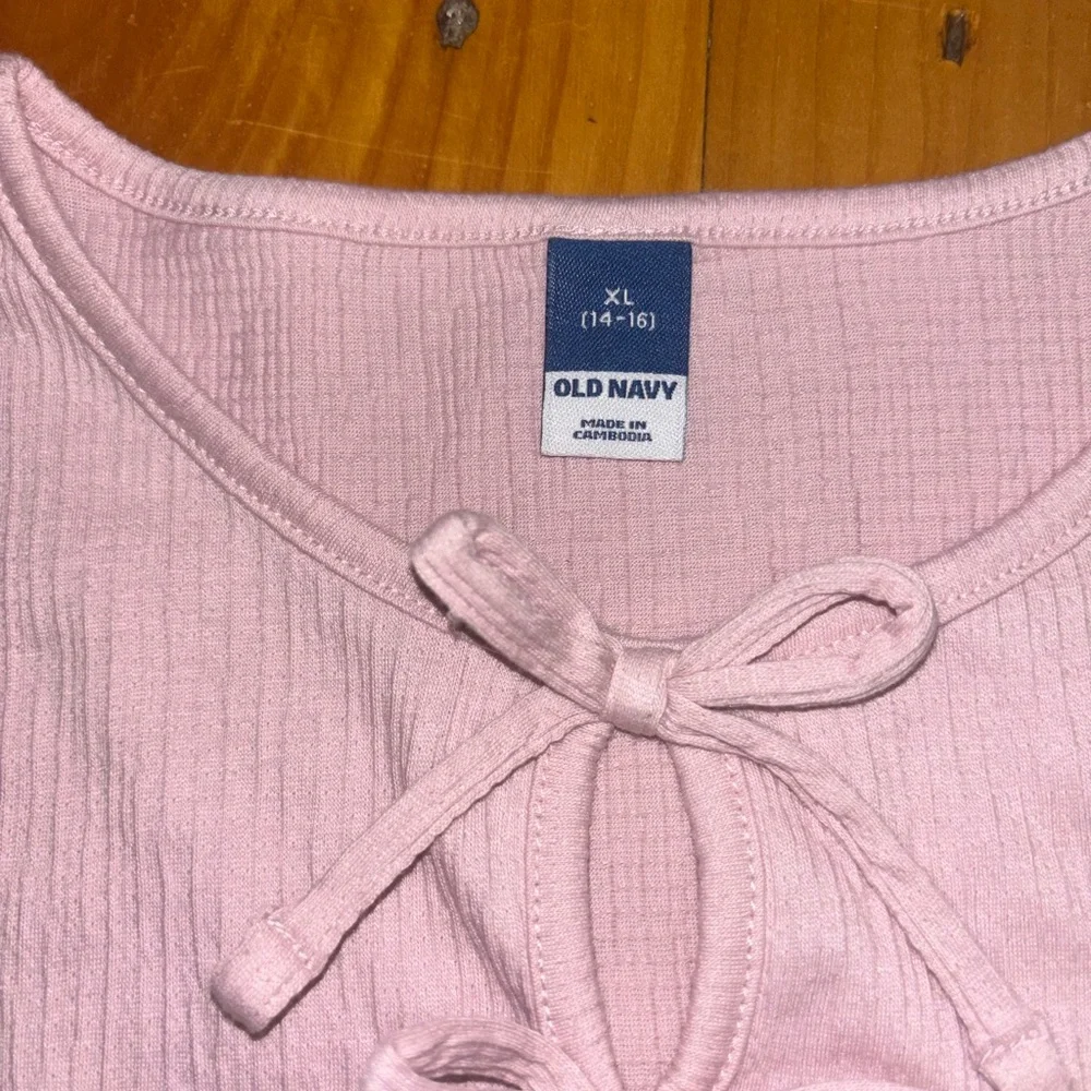 Old Navy Girls XL 14-16 Pink Ribbed Tie Front Top Y2K